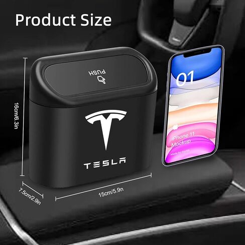 سلة مهملات KIKIMO Tesla مع 8 لفات من أكياس القمامة، ملحقات Mini Tesla Model 3/Y/S/X، صندوق تخزين بن، سلة مهملات سيارة مقاومة للتسرب مع غطاء in Saudi Arabia