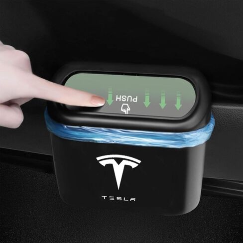 KIKIMO Tesla Trash Can with 8 Rolls of Garbage Bags, Mini Tesla Model 3/Y/S/X Accessories, Bin Storage Box, Leak-Proof Car Trash Can with Lid in Kuwait