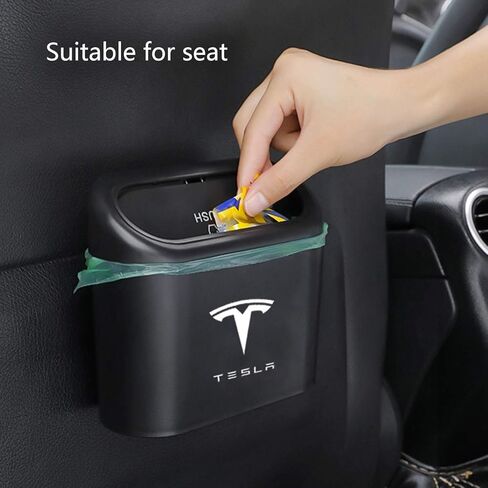 سلة مهملات KIKIMO Tesla مع 8 لفات من أكياس القمامة، ملحقات Mini Tesla Model 3/Y/S/X، صندوق تخزين بن، سلة مهملات سيارة مقاومة للتسرب مع غطاء in Saudi Arabia