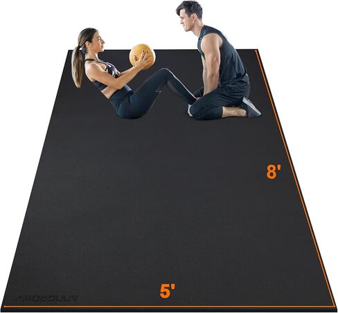 Large Exercise Mat 8'x5'|12'x6' Workout Mat for Home Gym Mats Exercise Heavy Duty Gym Flooring Fitness Mat Large Yoga Mat Cardio Mat for Weightlifting, Jump Rope, MMA, Stretch, Plyo, HIIT, Shoe-Friendly in Saudi Arabia