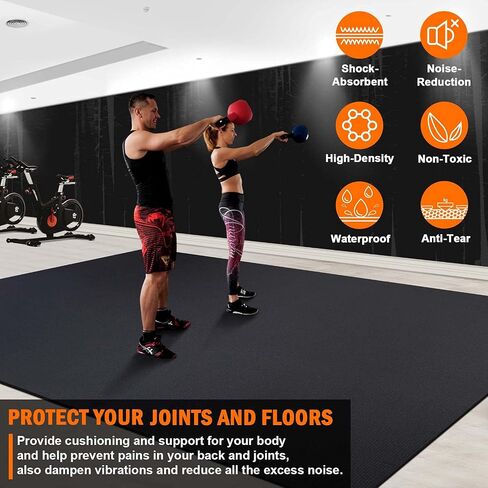 Large Exercise Mat 8'x5'|12'x6' Workout Mat for Home Gym Mats Exercise Heavy Duty Gym Flooring Fitness Mat Large Yoga Mat Cardio Mat for Weightlifting, Jump Rope, MMA, Stretch, Plyo, HIIT, Shoe-Friendly in Saudi Arabia