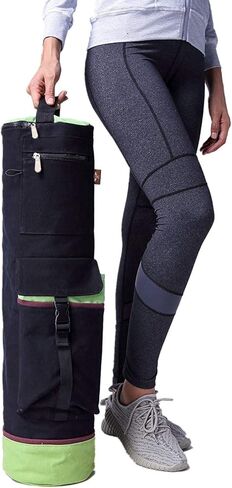 حقيبة سجادة اليوجا من هيثيوجا بسحاب كامل لتمارين اليوجا وحقيبة حمل - جيوب تخزين داخلية/خارجية متعددة الوظائف وحزام كتف قابل للتعديل - حقيبة يوجا 28 بوصة × 7 بوصة تناسب معظم أحجام سجادة اليوغا in Kuwait