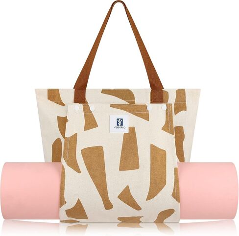Yoga Mat Bag for Women: Yoga Canvas Workout Bag with Yoga Mat Carrier Pocket - Large Gym Office Bag for Pilates & Travel - Holds More Yoga Accessories | Canvas Yoga Mat Tote Bag - Khaki in Saudi Arabia
