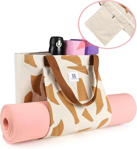 Yoga Mat Bag for Women: Yoga Canvas Workout Bag with Yoga Mat Carrier Pocket - Large Gym Office Bag for Pilates & Travel - Holds More Yoga Accessories | Canvas Yoga Mat Tote Bag - Khaki in Saudi Arabia