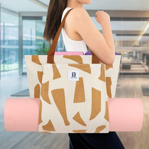 Yoga Mat Bag for Women: Yoga Canvas Workout Bag with Yoga Mat Carrier Pocket - Large Gym Office Bag for Pilates & Travel - Holds More Yoga Accessories | Canvas Yoga Mat Tote Bag - Khaki in Saudi Arabia