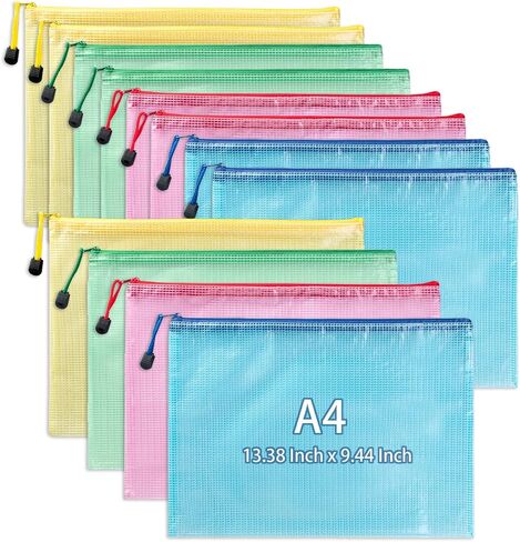 12 Pack Mesh Zipper Pouch Bags for Document Organizing, Waterproof A4 Letter Size Zipper Bags, Project Bags for Puzzle Storage, Reusable Storage Bags for Travel School Office Supplies in Saudi Arabia