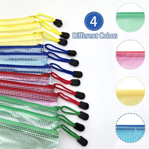 12 Pack Mesh Zipper Pouch Bags for Document Organizing, Waterproof A4 Letter Size Zipper Bags, Project Bags for Puzzle Storage, Reusable Storage Bags for Travel School Office Supplies in Saudi Arabia