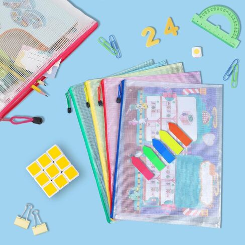 12 Pack Mesh Zipper Pouch Bags for Document Organizing, Waterproof A4 Letter Size Zipper Bags, Project Bags for Puzzle Storage, Reusable Storage Bags for Travel School Office Supplies in Saudi Arabia