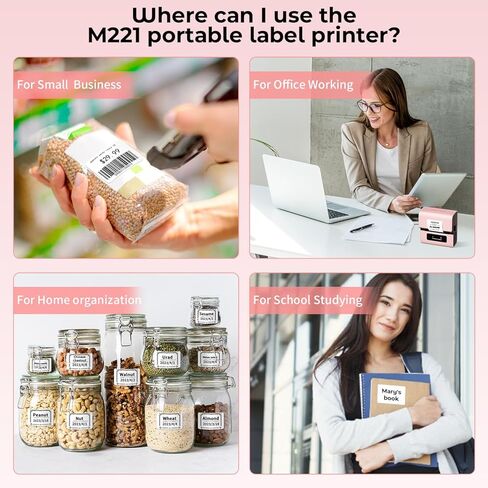 صانع ملصقات Phomemo- Pink M221 ترقية صانع ملصقات الباركود، طابعة ملصقات حرارية بلوتوث محمولة بدون حبر للأعمال الصغيرة والملابس والعناوين والبريد ودعم الهاتف والكمبيوتر الشخصي in Kuwait