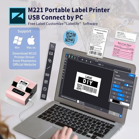 صانع ملصقات Phomemo- Pink M221 ترقية صانع ملصقات الباركود، طابعة ملصقات حرارية بلوتوث محمولة بدون حبر للأعمال الصغيرة والملابس والعناوين والبريد ودعم الهاتف والكمبيوتر الشخصي in Kuwait