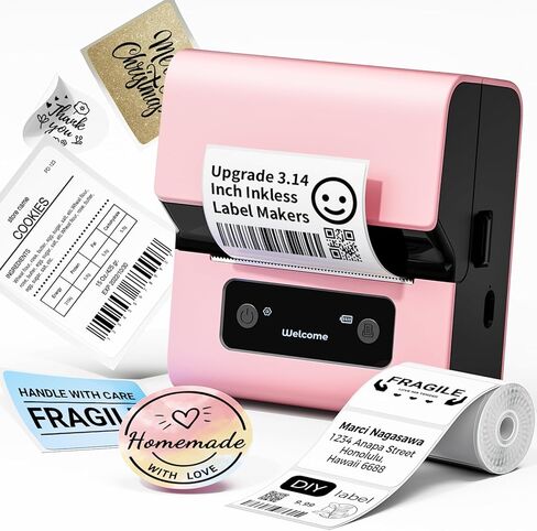 صانع ملصقات Phomemo- Pink M221 ترقية صانع ملصقات الباركود، طابعة ملصقات حرارية بلوتوث محمولة بدون حبر للأعمال الصغيرة والملابس والعناوين والبريد ودعم الهاتف والكمبيوتر الشخصي in Kuwait
