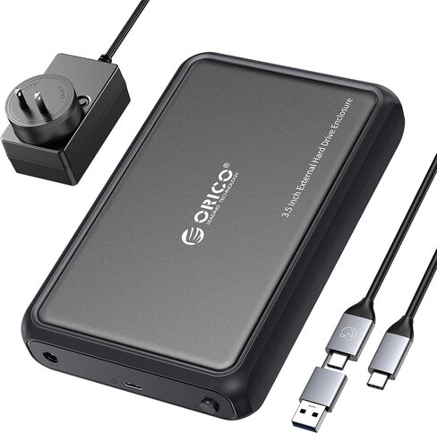 ORICO 3.5 Hard Drive Enclosure SATA Compatible for 3.5" 2.5" Seagate Samsung WD Crucial SanDisk HDD SSD, ABS+Metal Shell, Support UASP&Trim Up to 20TB, 2-in-1 USB C to USB C/A Cable (DDL35C3) in Kuwait