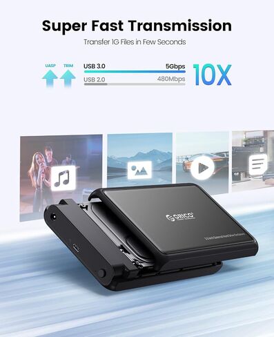 ORICO 3.5 Hard Drive Enclosure SATA Compatible for 3.5" 2.5" Seagate Samsung WD Crucial SanDisk HDD SSD, ABS+Metal Shell, Support UASP&Trim Up to 20TB, 2-in-1 USB C to USB C/A Cable (DDL35C3) in Kuwait