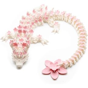 12-Inch 3D Printed Dragon – Pink and White Cherry Blossom Dragon - Made in The USA - Articulated Fidget Sensory Toy – Collectible Home and Office Decor Desk Toys