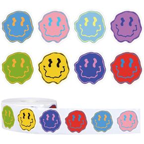Whaline 1000Pcs Trippy Smile Stickers Roll Melting Happy Face Decals Colorful Assorted Adhesive Decorative Seal Stickers for Classroom Exchange Gift Greeting Card Party Holiday Supplies
