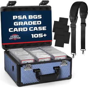 Graded Card Case, 3 Row, TSA Combination Lock, Duraguard Foam, PSA Slab Case for Graded Cards, Made for Card Shows - Carbon Fiber Blue