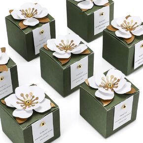 agrolling 50 pcs زفاف الصناديق مع الشكر بطاقة مربع زهرة الصناديق حلوى الورق مربع هدايا الزفاف للضيوف الزفاف الزفاف دش حفل عيد ميلاد الذكرى السنوية (الأخضر)