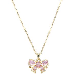 Cute Bow Necklace for Women Shiny Cubic Zirconia Bowknot Necklace Pendant Dainty Lovely Bow Knot Choker Necklace Christmas Jewelry Gift
