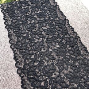 8 Inch Wide Lace Stretch Lace Ribbon Trim Lace Fabric for Sewing, Garment and DIY Crafts - 5 Yards - 9221 (Black)