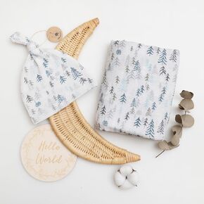 Miaoberry 100% Organic Cotton Muslin Swaddle Blanket|Boho Vintage Sunflower|Earth Tone Yellow Green| Hospital Receiving Blankets Baby Girl|Matching hat Wooden Birth Announcement Card