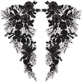 GorgeCraft 4pcs 3d الترتر الدانتيل الدانتيل التطريز خياطة على أوراق الزهور طوق القطع رقعة زهرية زخارف النسيج بقع زخرفة لخياطة الزفاف DIY ملابس اللباس سراويل جينز حقيبة ملابس أسود