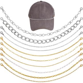 PH Pandahall 10pcs سلاسل قبعة لقرعة السكر 2 ألوان سلاسل القبعة الزخرفية سلاسل Cap Cains Metal Brass Chain للنساء الرجال ، DIY شبكة بيسبول إكسسوارات الديكور ، الذهبي/البلاتين