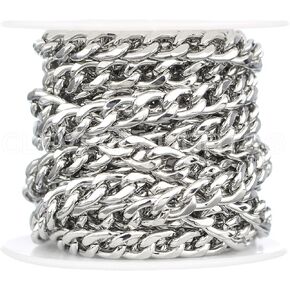 CleverDelights Bulk Curb Chain - 6x8mm Link - 10 Feet - Platinum Silver Color