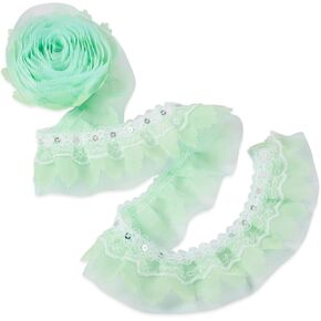 FASHEWELRY 2-Layer Organza White Lace Trim 2.2 Yards Ruffle Lace Ribbon 2 Inch Pleated Fabric Trimming for Sewing Crafts Wedding Bridal Dress Appliques Headdress in Kuwait