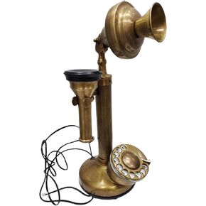 Vintage Antique Candlestick Rotary Dial Phone Brass Finish Table Decorative Telephone - Navirock