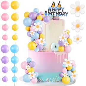 Boho Cake Topper 63 pcs hippie tomed daisy topper blue dog cake toppers pastel ball cake decorations for bohemian groovy hippie party supplies