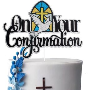 On Your Confirmation Cake Topper - Black Glitter Holy Confirmation Cake Decorations Engagement Wedding Bachelorette Party Bridal Shower Marriage Anniversary Party Supplies