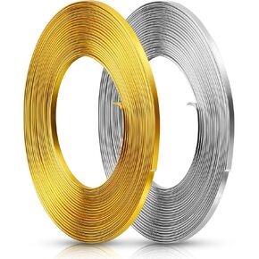 32.8 قدم 2 لفة سلك الألومنيوم مسطح ، 3 مم مواد الديكور المجوهرات الحرفية ، مستلزمات DIY ناعمة قابلة للانحناء للمشاريع المصنوعة يدويًا (الذهب ، الفضة)