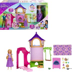 ألعاب Disney Princess Toys و Rapunzel Posable Doll and Tower Playet مع 360 مسرحية و 6 مناطق لعب و 15 ملحقات ، مستوحاة من فيلم ديزني