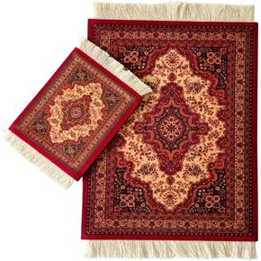 Persian Style Carpet Mouse Pad & Coffee Coaster Set Colorful Elegant Vintage Bottom Rubber Non Slip Send Friends Gift Laptop Home Office Desktop Decoration