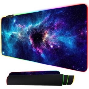ألعاب Pad Mouse Mouse Tolulu RGB ، وسادة الماوس LED كبيرة مع 14 مصابيح ، 35.4 × 15.7 بوصة XXL حصيرة المكتب للوحة المفاتيح والماوس ، والمكتب المكتبي ملحقات ألعاب Mousepad （الأزرق الأرجواني المجرة الأرجواني