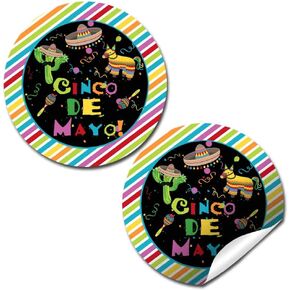 Cinco de Mayo Themed Thank You Sticker Labels for Kids, 40 2" Party Circle Stickers by AmandaCreation, Great for Party Favors, Envelope Seals & Goodie Bags