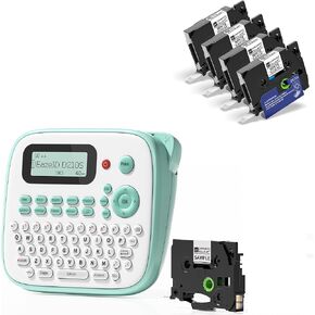 Label Maker Machine with 5PK Tapes Bundle, Portable Kids Label Printer, QWERTY Keyboard Labeler Machine, D210S Labeler Powered by Type-C for Labeling Bottle, Jar, Office Organization