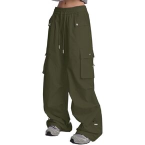SANGTREE Women's Drawstring Elastic Waist Ruched Baggy Cargo Pants Hip Hop Streetwear