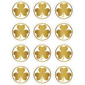 360pcs ملصقات عيد القديس باتريك الذهبية للأظرف ، ملصقات Clear Golit Gold Shamrock Clover لسانت باتريك دير مظاريف الأظرف الأختام اللوازم الحزب ، 1.5 بوصة