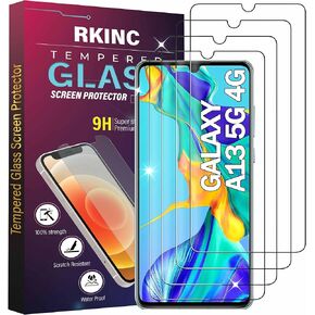 RKINC Screen Protector [4-Pack] for Samsung Galaxy A13 5G / A13 LTE/ A13 4G, Tempered Glass Film Screen Protector, 0.33mm [LifetimeWarranty][Bubble-Free][Anti-Scratch][Anti-Shatter]