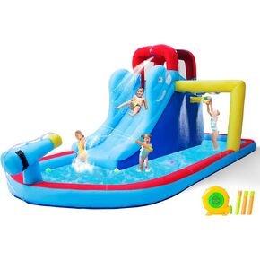 Joyldias قابلة للنفخ شريحة منزل ترتد المنزل ، حديقة مائية العملاقة ، شريحة مزدوجة قلعة الحارس مع حمام سباحة سبلاش ، منطقة القفز ، جدار التسلق ، منفاخ هواء 550W للأطفال الخلفي الاستخدام في الهواء الطلق ، مدفع مائي مجاني in Kuwait