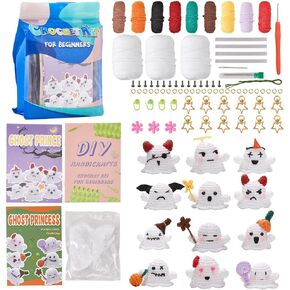 SUNNYCLUE Halloween Crochet Kit Crocheting Starter Kits Ghost Crochet Kits with Step-by-Step Video Tutorials Instructions Halloween Knitting Kit for Beginners Adults Women Holiday DIY Craft Gifts