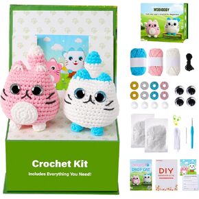 طقم Woohobby Crochet للمبتدئين والبالغين دروس فيديو خطوة بخطوة 2 Pack Cat Crochet anim
