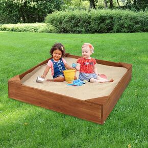 Badger Basket Wooden Sandbox للأطفال - صندوق رمل في الهواء الطلق مع مقعد وغطاء وبطانة - فناء خلفي متين للأطفال الصغار (46.5 × 46.5 × 8.75)