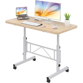 VECELO Small Standing Desk Adjustable Height, Mobile Computer Workstations with Wheels, Portable Rolling Laptop Table for Walking Pad, Home Office, Rustic Brown