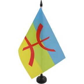 Kabylie Table Flag 5 'x 8' ' - Berber Kabylia Desk Flag 21 × 14 سم - عصا بلاستيكية أسود وقاعدة - علم AZ