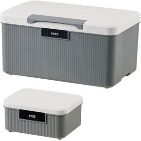 RUIAN Lockable Storage Container Bin, 10 Gallon & 2.3 Gallon Security Portable Combination Lock Plastic Box, Locked Security Box Suitable for Storing Important Items and Documents (White Grey)