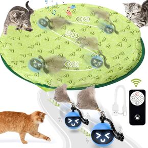 Interactive Cat Toy Ball, Smart Rolling Hide and Seek Cat Toy for Indoor Cats, Remote Control Motion Activated Chirping Hunting Toy in Pouch (Pink)