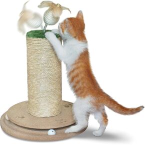 Cat Scratfer Post 3 in 1 Toy Wooden Cat Toy مع Scratcher 17 "Cat Scratch Post مع Track Balls Interactive Cat Toy للقطط البالغة القطط الداخلية
