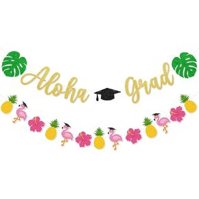Bessmoso Aloha التخرج ديكورات الحفلات الاستوائية 2025 Gold Glitter Luau Aloha Grad Banner Flamingo الأناناس Hibiscurs Hawaiian Luau Party Supplies فئة 2025 التخرج هدايا
